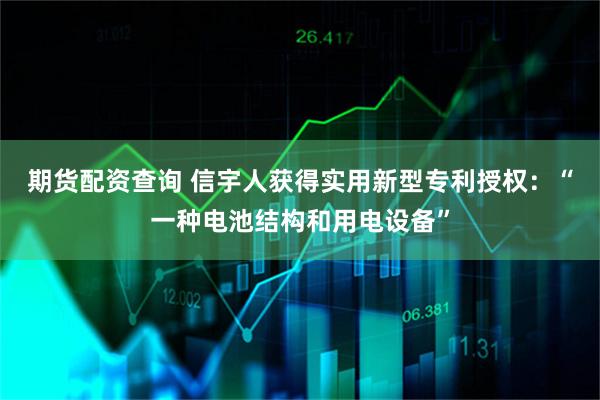 期货配资查询 信宇人获得实用新型专利授权：“一种电池结构和用电设备”